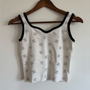 Chanel White Tank Top with Black Trim